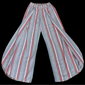 Bobi Los Angeles Red Striped Open Front Slit Wide Leg Linen Like Pants Small NWT